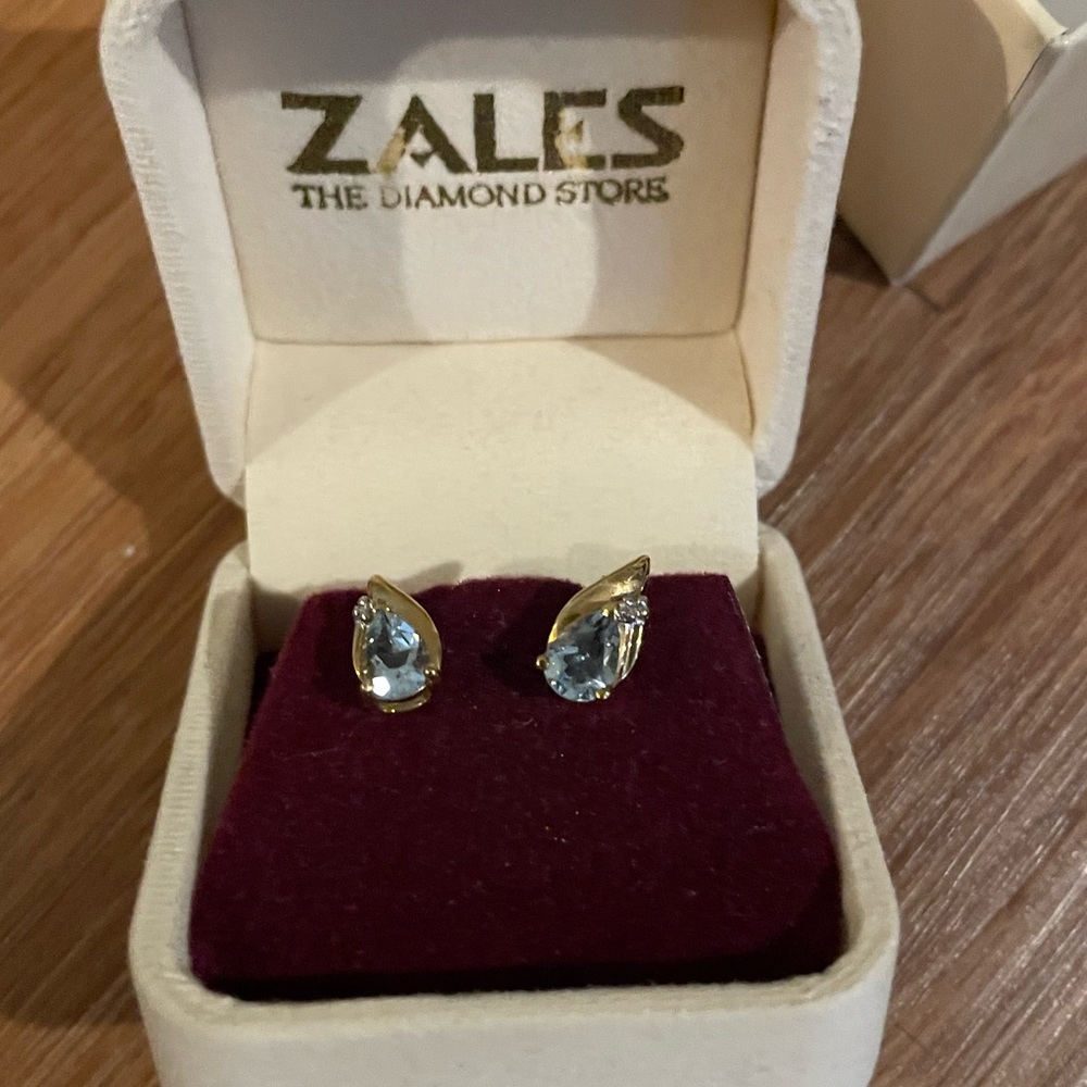 Zales Gold Teardrop Earrings with Blue Accents
